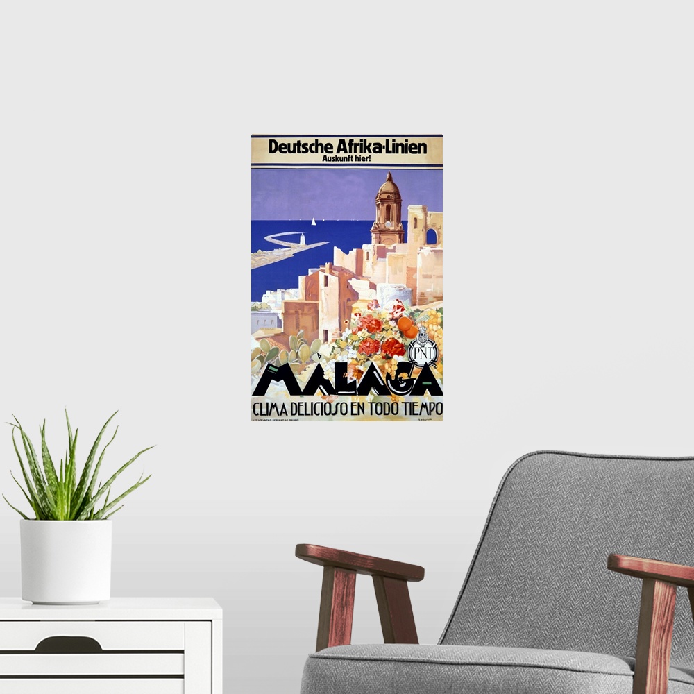 A modern room featuring Malaga, Travel Ad, Vintage Poster, by Landi