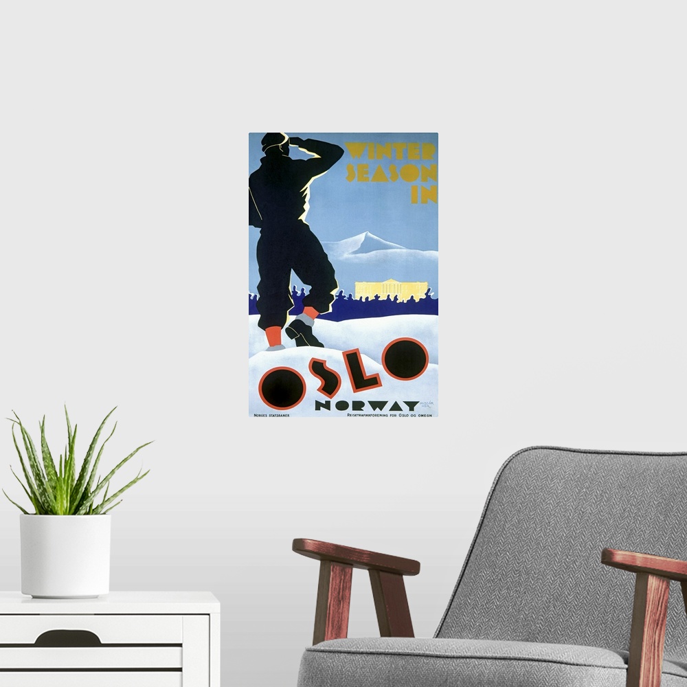 A modern room featuring Oslo, Norway, Winter Ski Season, Vintage Poster