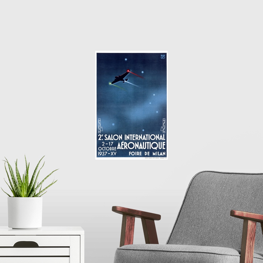 A modern room featuring Salon International Aeronautique, Vintage Poster, by Manlio