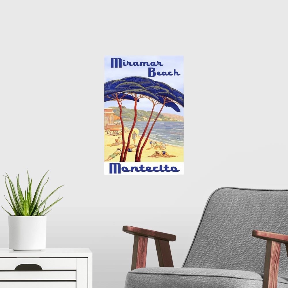 A modern room featuring Vintage Travel Poster