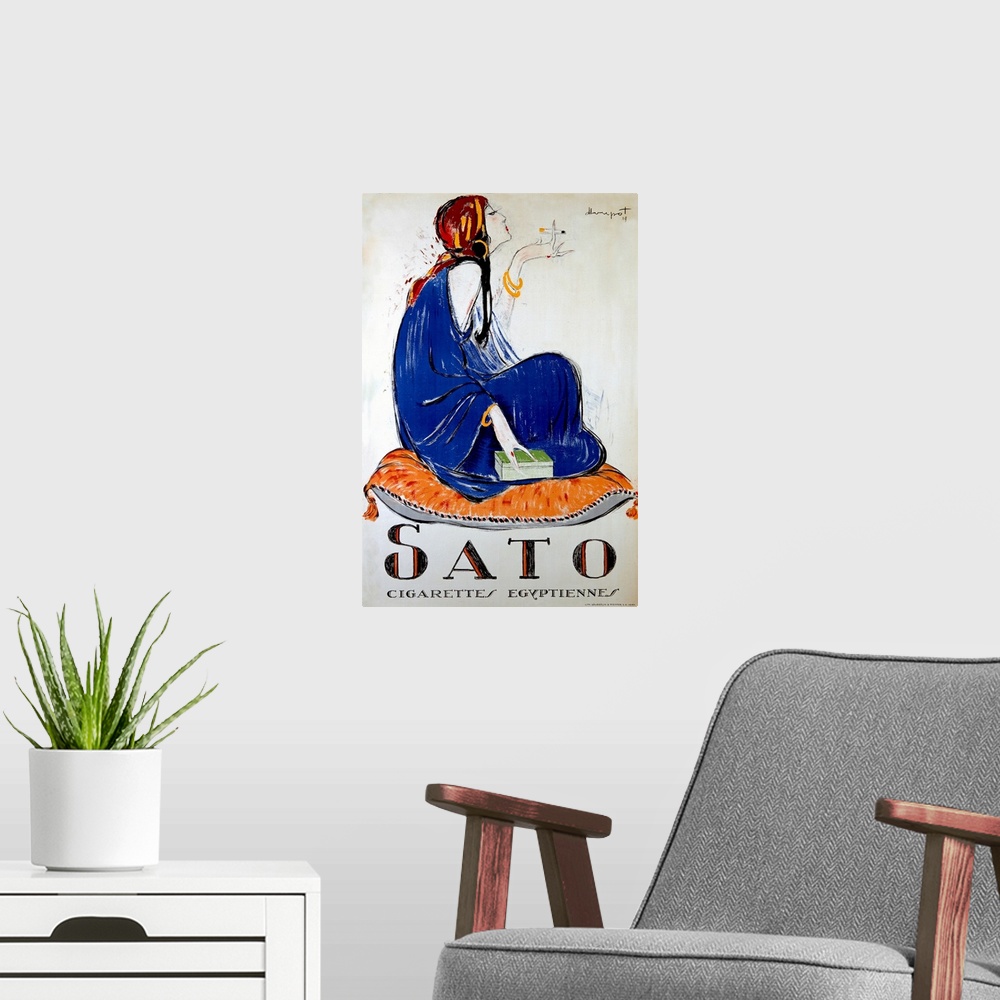 A modern room featuring Sato Cigarettes, Vintage Poster, by Charles Loupot