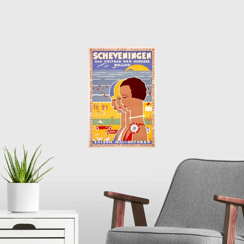 A modern room featuring Scheveningen, Vintage Poster, by Louis Christian Kalff