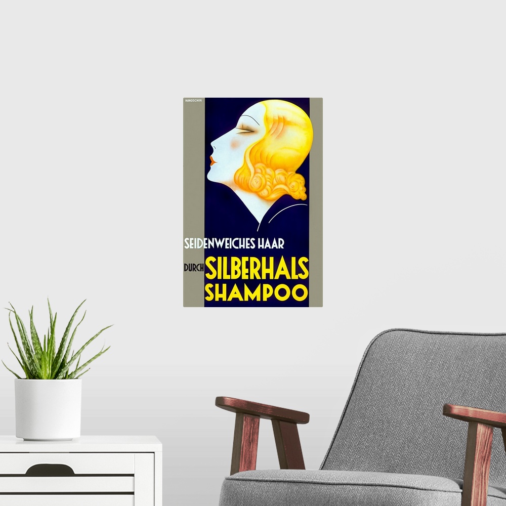 A modern room featuring Silberhals, Silky Soft Hair Shampoo, Vintage Poster, by Handschin