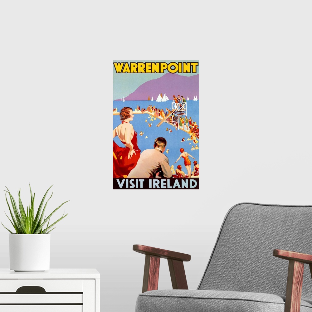 A modern room featuring Warrenpoint, visit Ireland, Vintage Poster