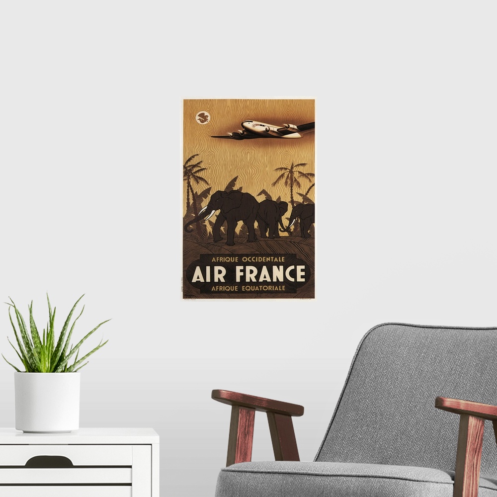 A modern room featuring Air France - Vintage Travel Advertisement