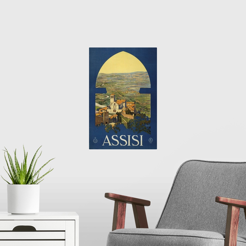 A modern room featuring Assisi - Vintage Travel Advertisement