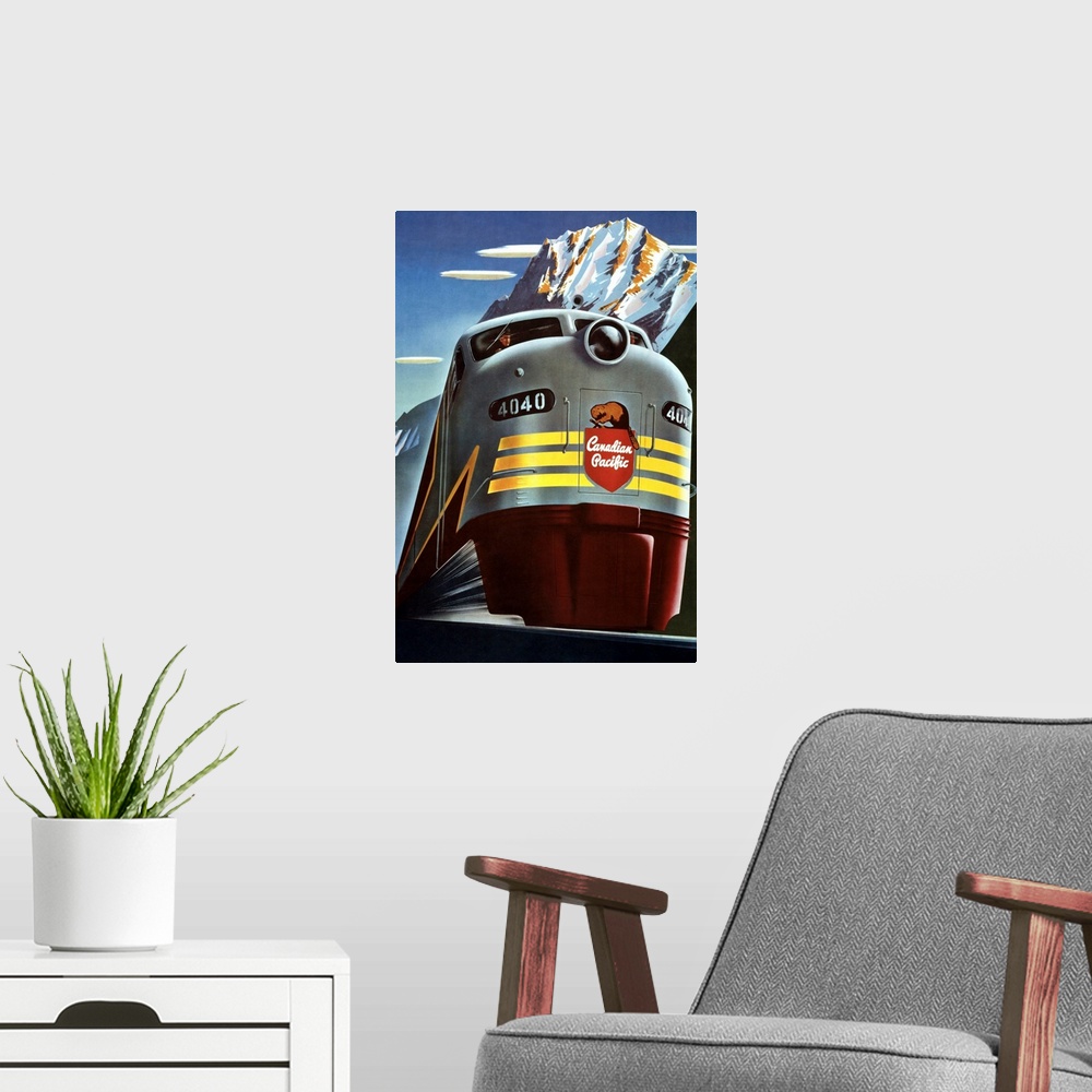A modern room featuring Canadian Pacific Train - Vintage Travel Advertisement