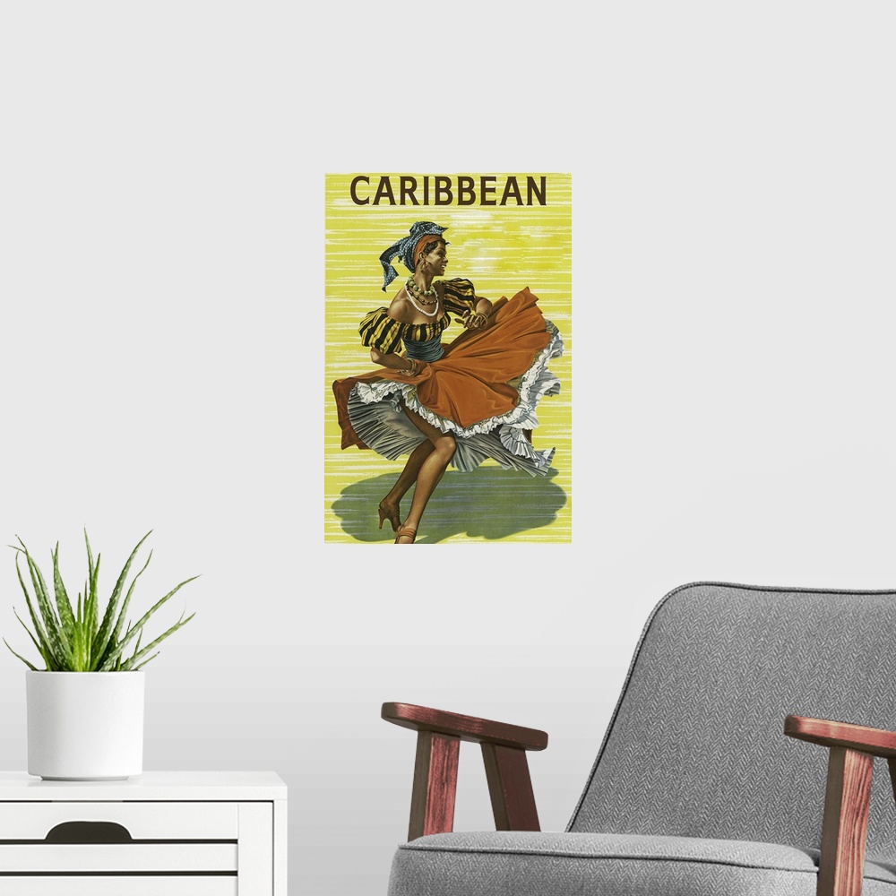 A modern room featuring Caribbean - Vintage Travel Advertisement