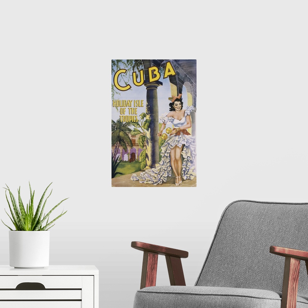 A modern room featuring Vintage Poster, Cuba, woman dancing