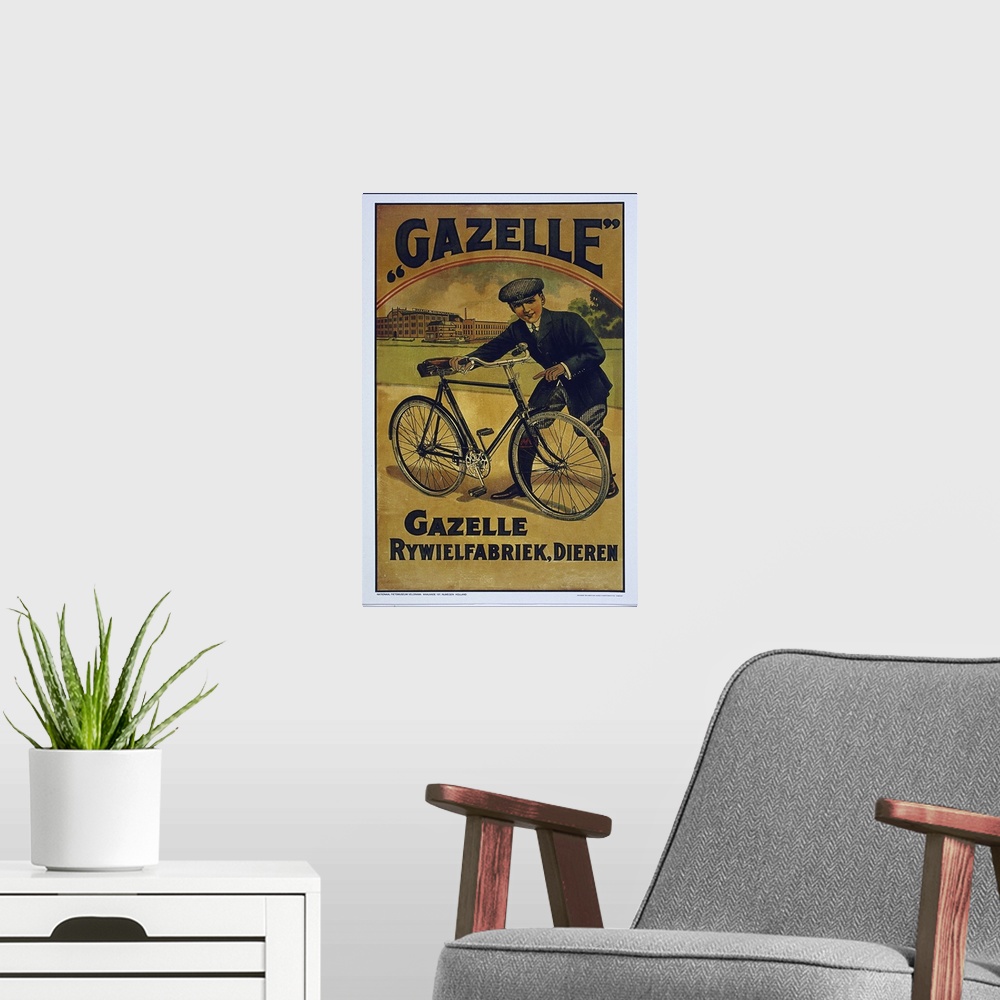 A modern room featuring Gazelle - Vintage Bicycle Advertisement