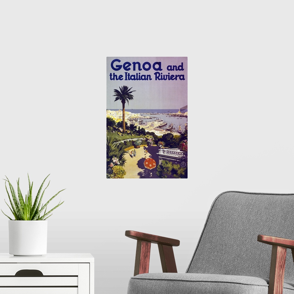 A modern room featuring Genoa - Vintage Travel Advertisement