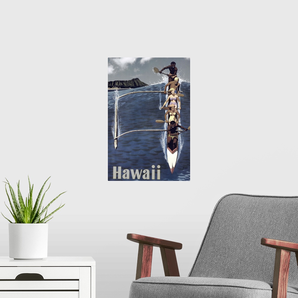 A modern room featuring Kayak Hawaii - Vintage Travel Advertisement