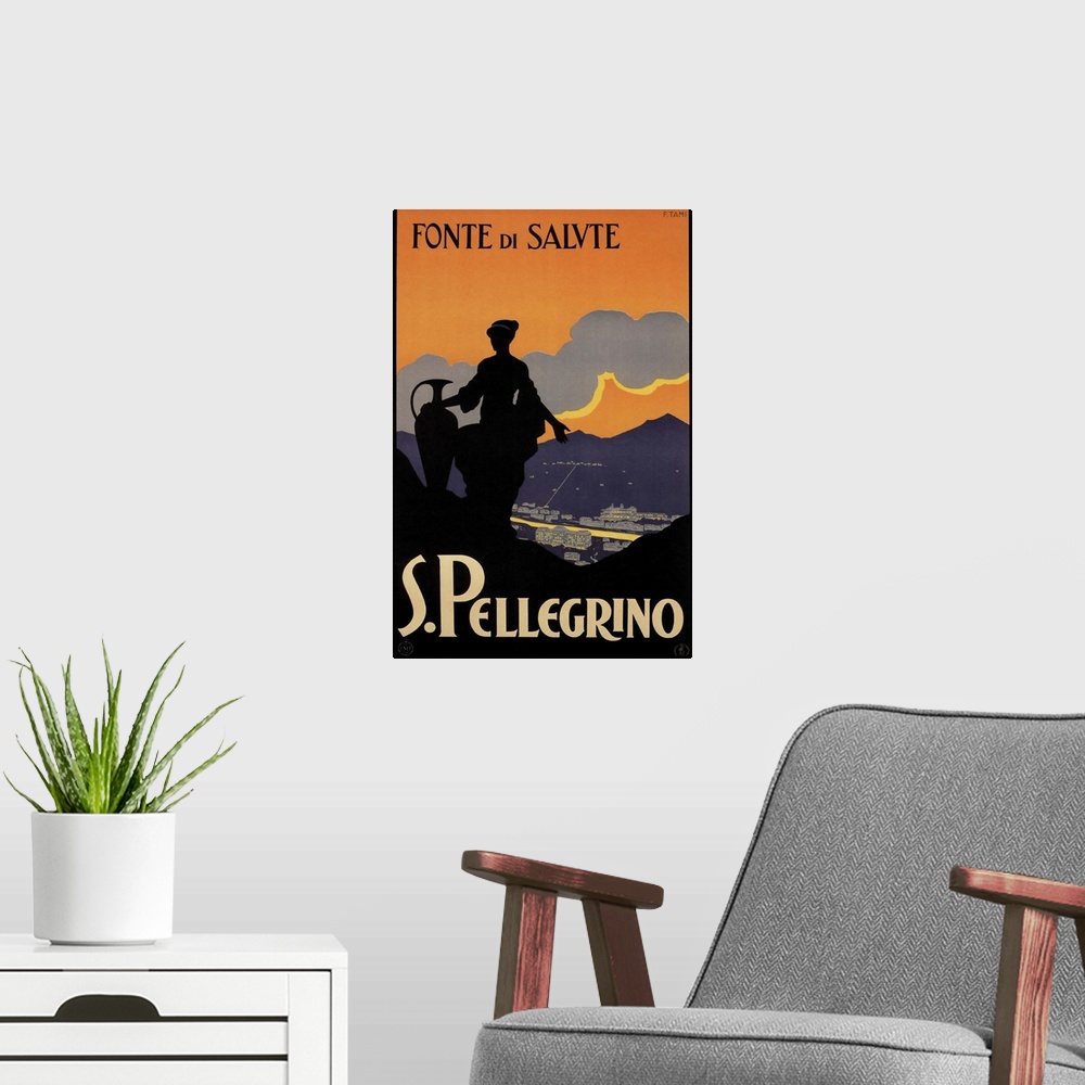 A modern room featuring S. Pellegrino - Vintage Travel Advertisement