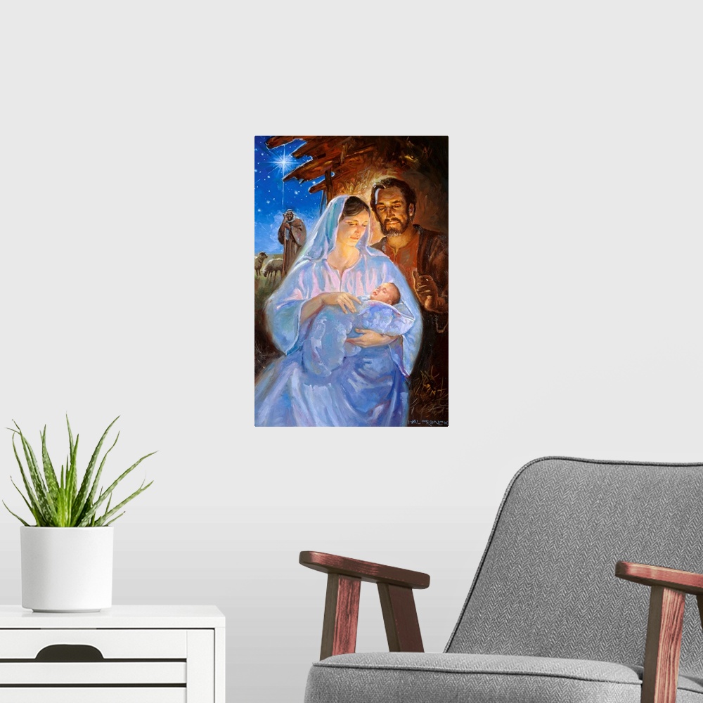 A modern room featuring The Holy Family