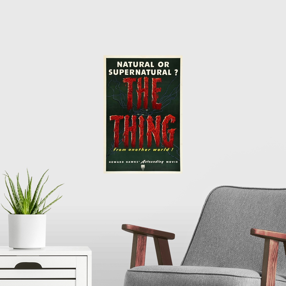 A modern room featuring Movie Poster: The Thing