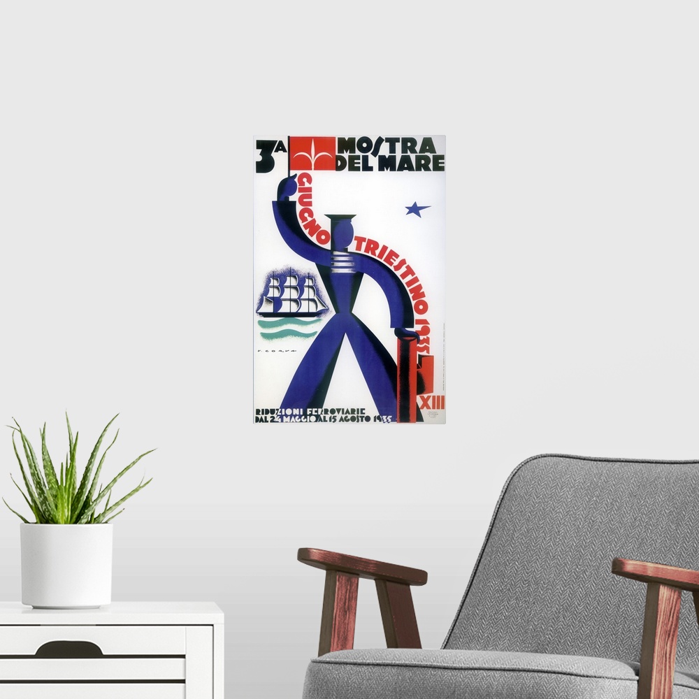 A modern room featuring Vintage poster advertisement for Triestino.