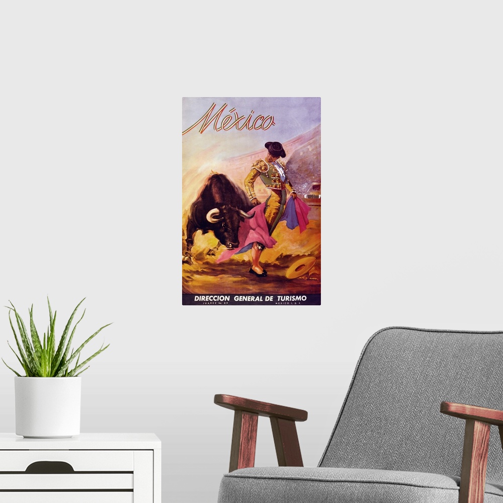 A modern room featuring Turismo Mexico - Vintage Travel Poster