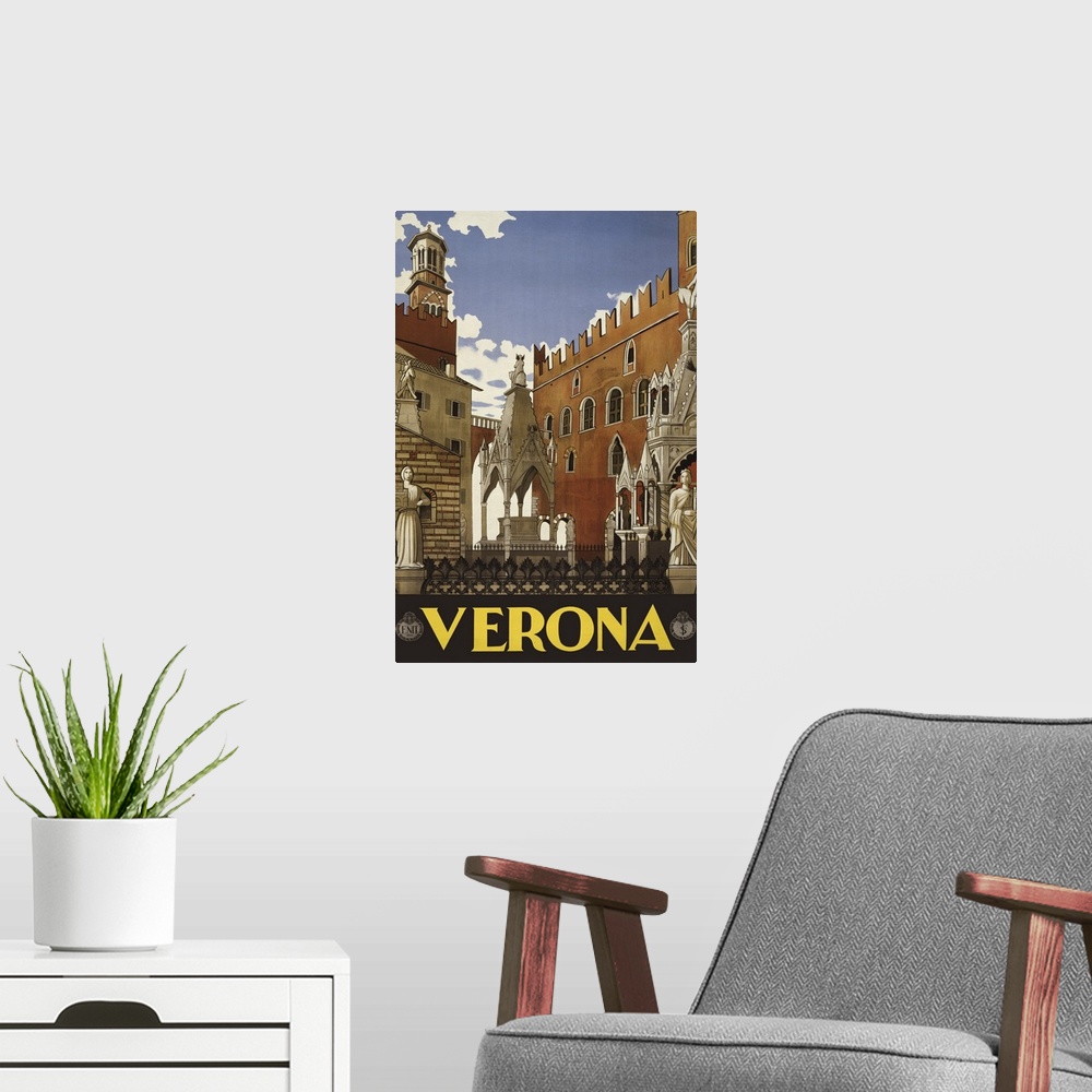 A modern room featuring Verona - Vintage Travel Advertisement