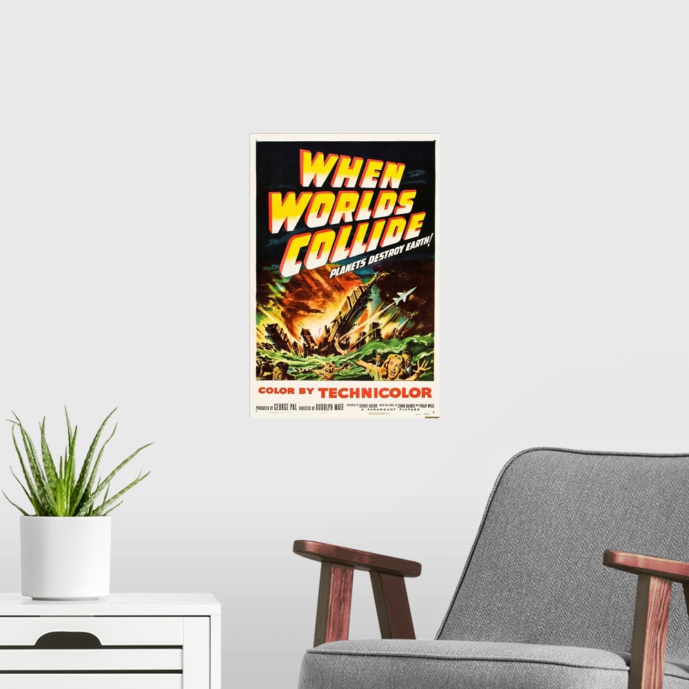 A modern room featuring Movie Poster: When Worlds Collide