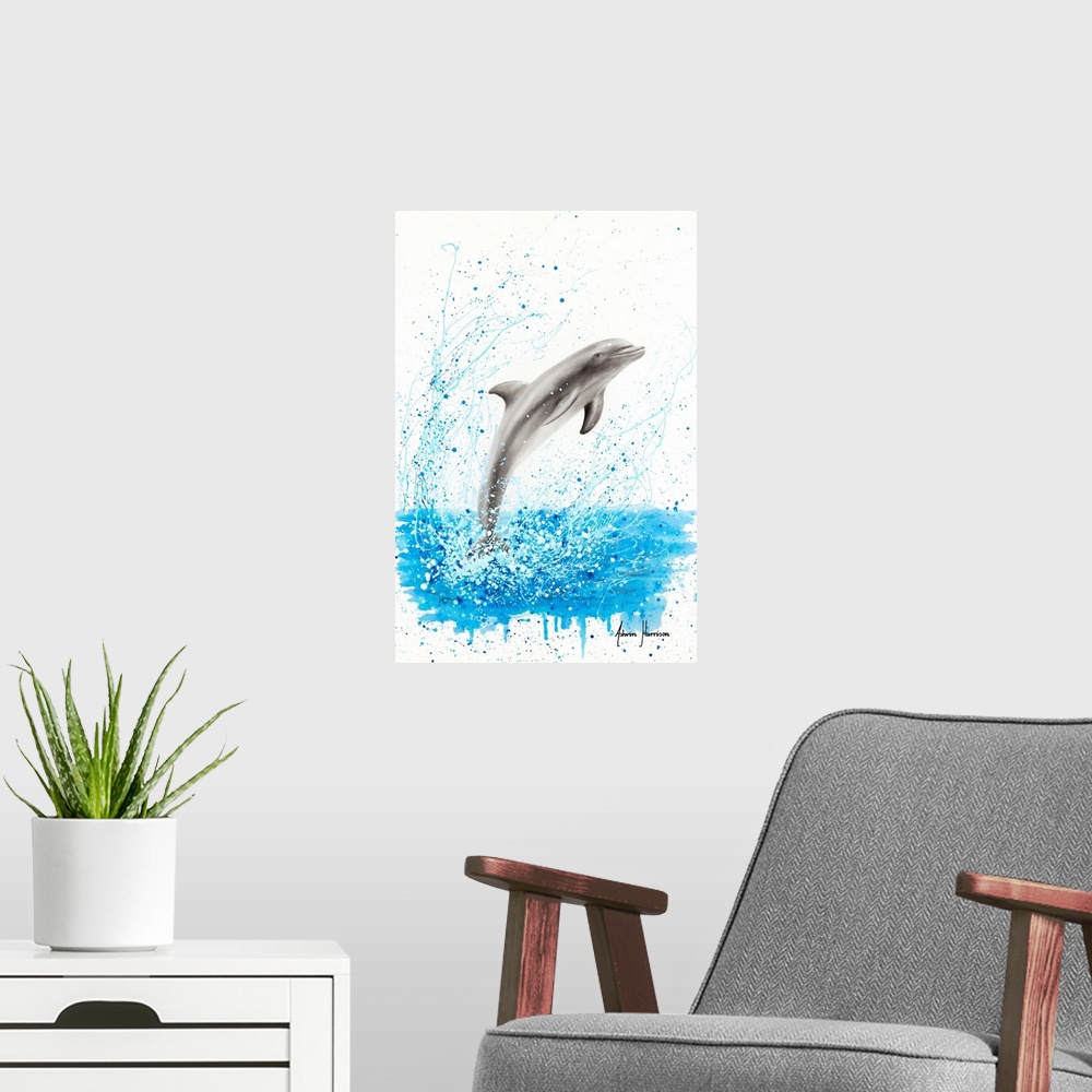 A modern room featuring Dancing Dolphin