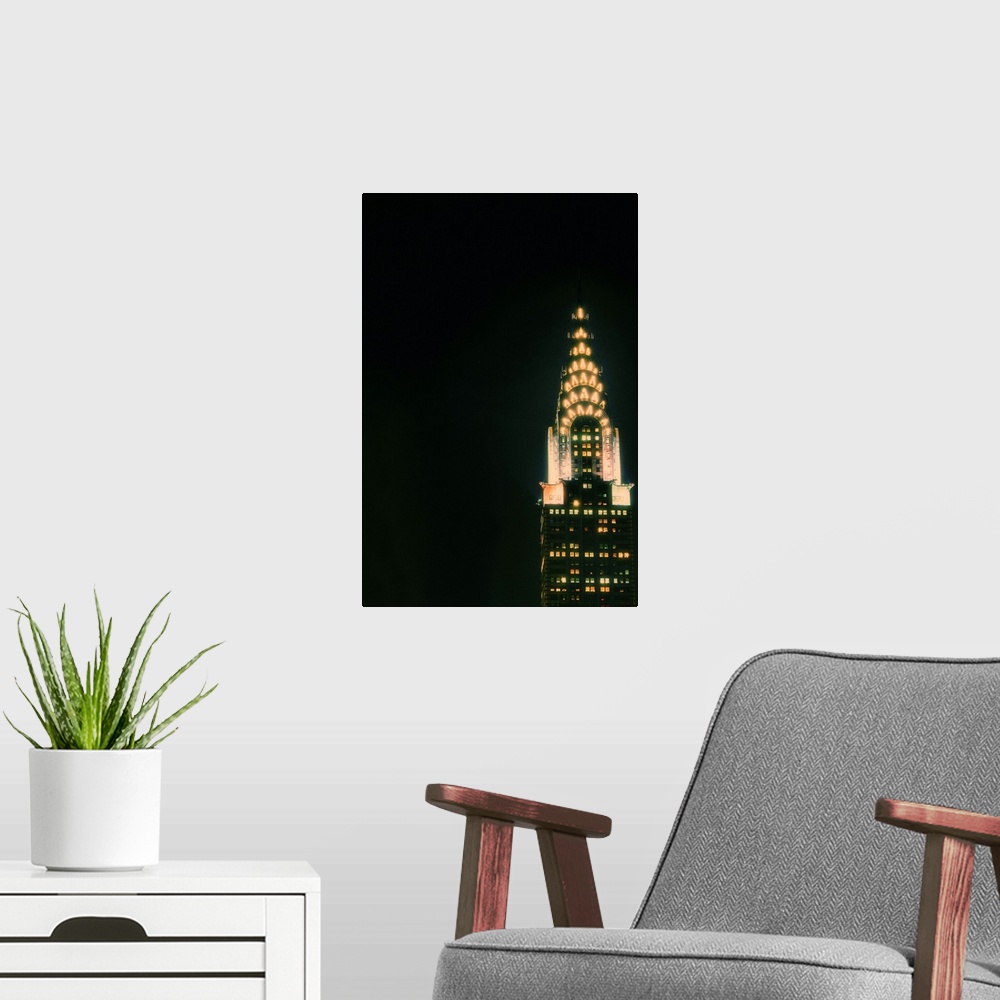A modern room featuring Chrysler Building At Night