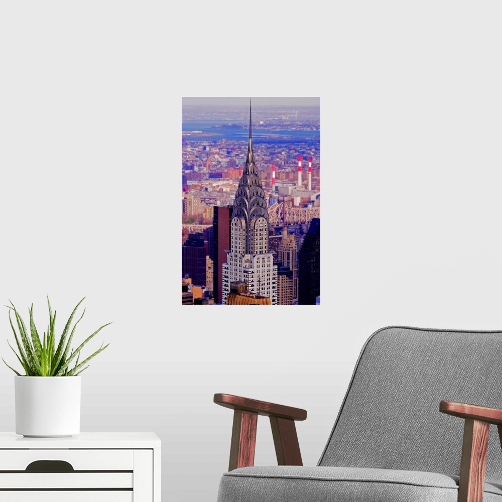 A modern room featuring Chrysler Building View From Empire State Building