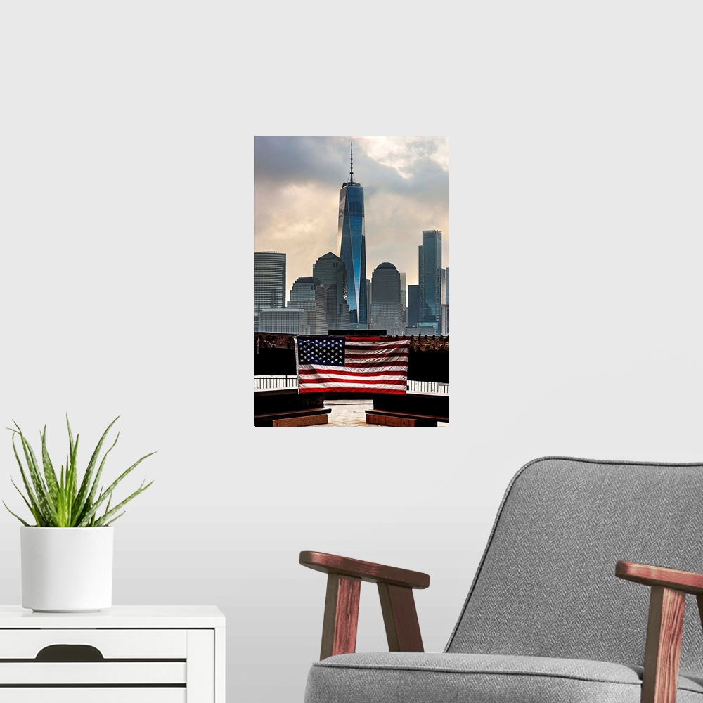 A modern room featuring Freedom Tower And The Flag