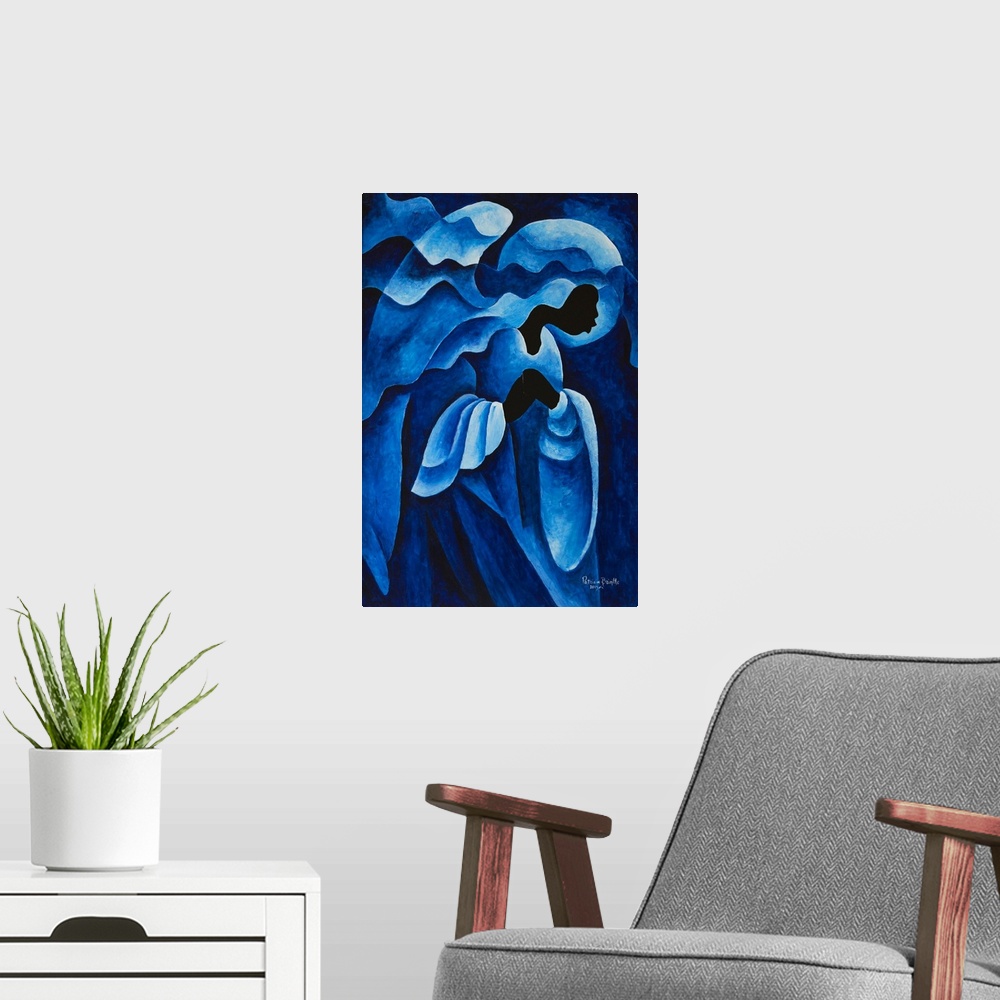 A modern room featuring Adoring Angel, 2013 (originally acrylic on canvas) by Brintle, Patricia