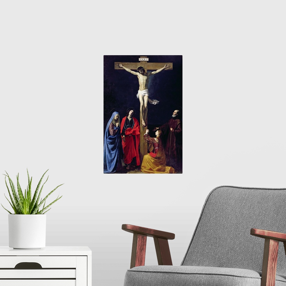 A modern room featuring Christ on the Cross with the Virgin, Mary Magdalene, St. John and St. Francis of Paola