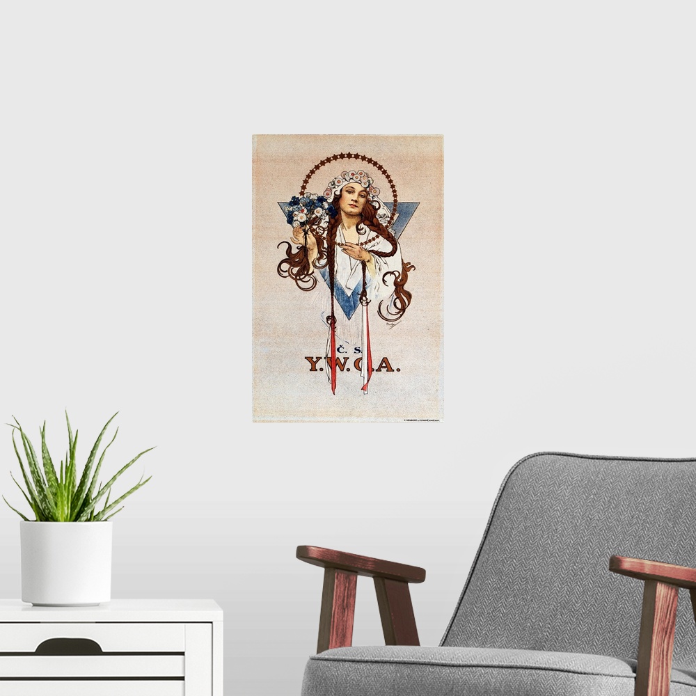 A modern room featuring Czechoslovak YWCA Poster For The Young Women's Christian Association YWCA In Czechoslovakia Litho...