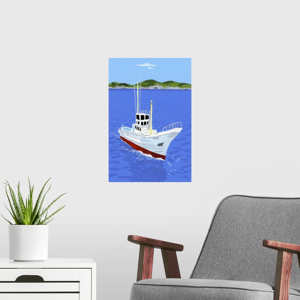 A modern room featuring Fishing Boat And Harbor, 2015