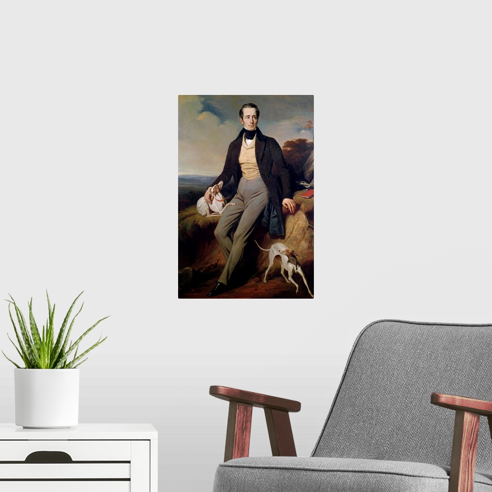 A modern room featuring XIR161768 Portrait of Alphonse de Lamartine (1790-1869) 1830 (oil on canvas) by Decaisne, Henri (...