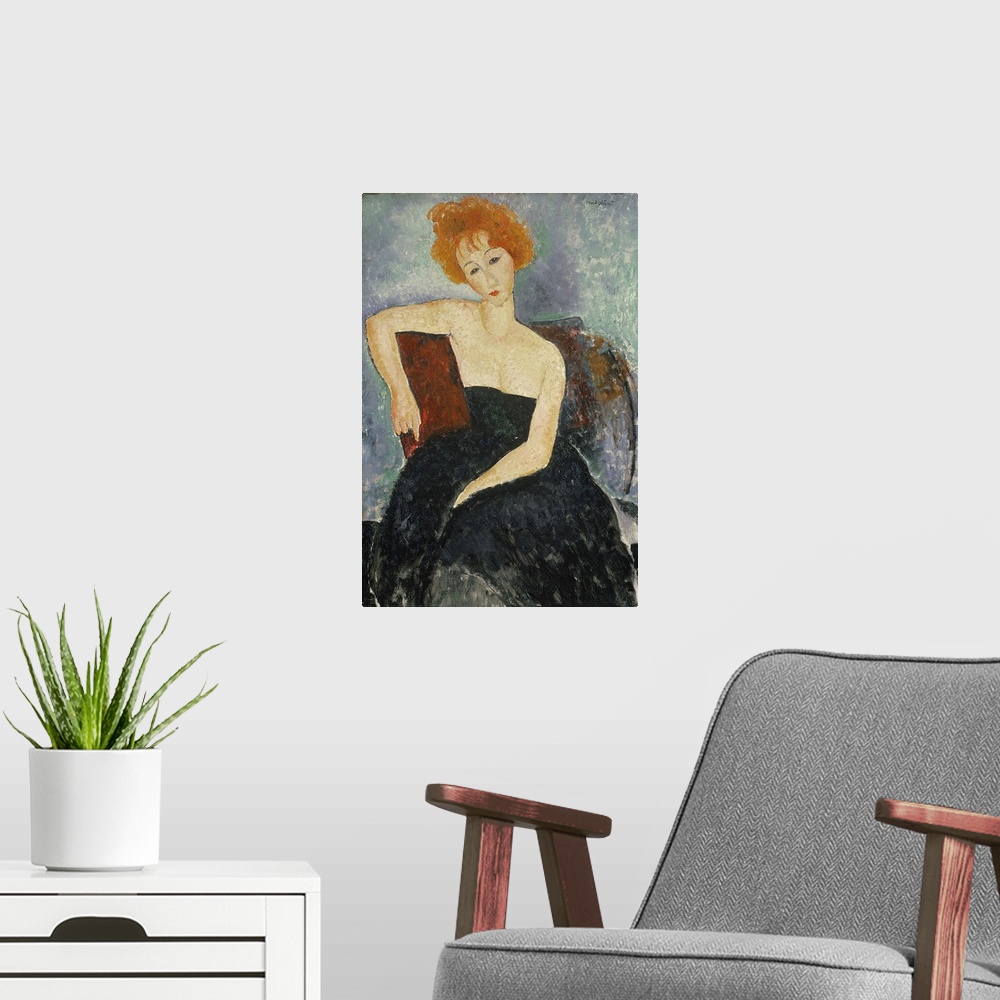 A modern room featuring Redheaded Girl In Evening Dress, 1918 (Originally oil on canvas)
