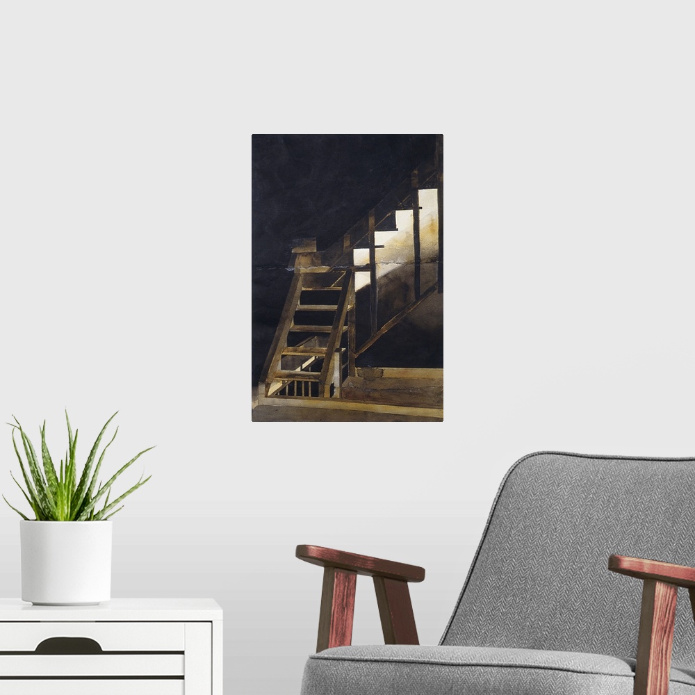 A modern room featuring Stairs by Dean, Graham (b.1951).