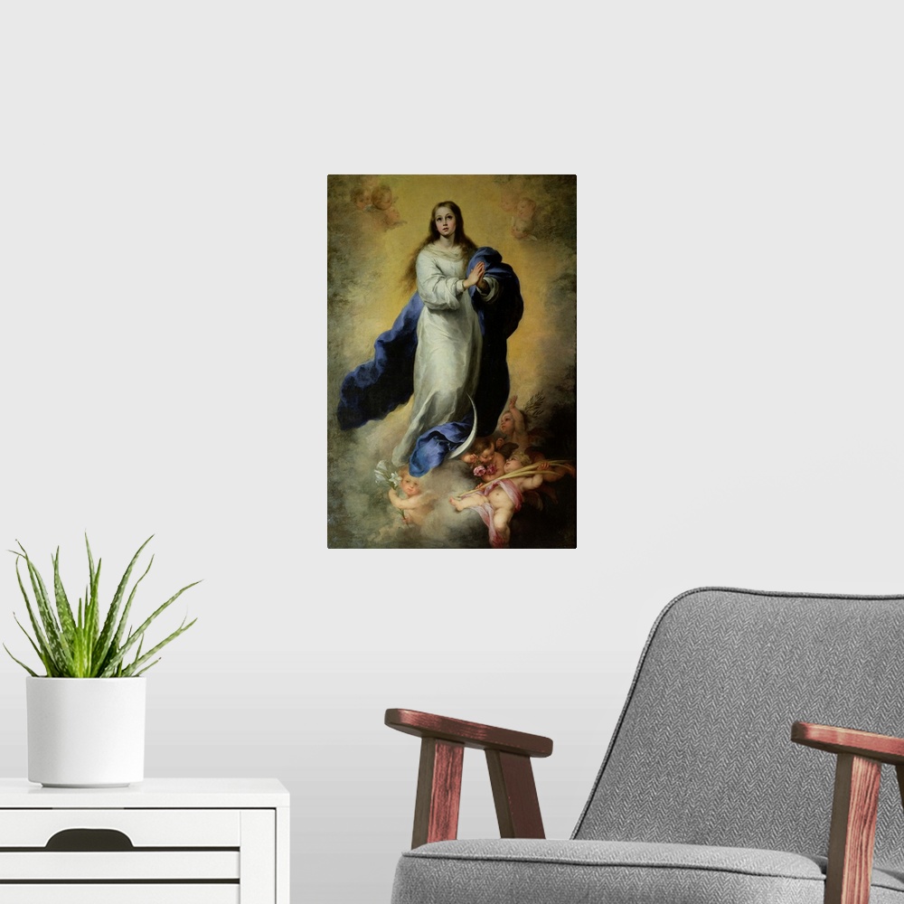 A modern room featuring XJL36769 The Immaculate Conception, 1660-65 (oil on canvas)  by Murillo, Bartolome Esteban (1618-...