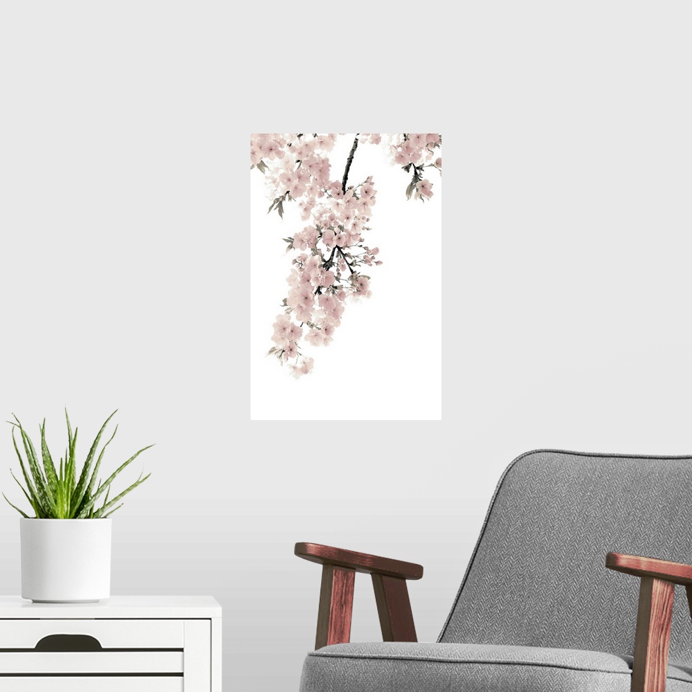 A modern room featuring Pink Blossoms on White II