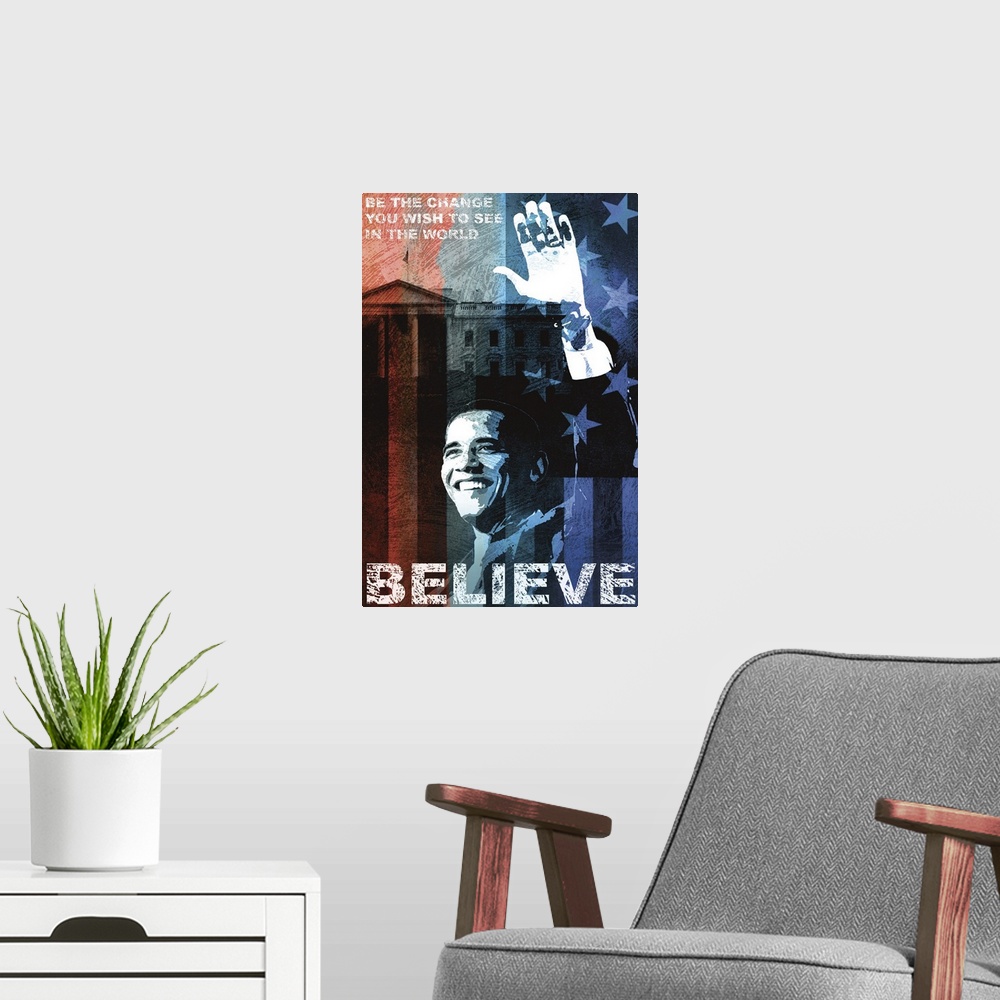 A modern room featuring Obama: Believe