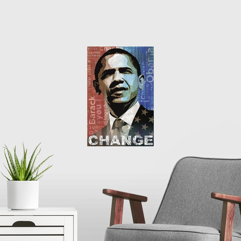 A modern room featuring Obama: Change