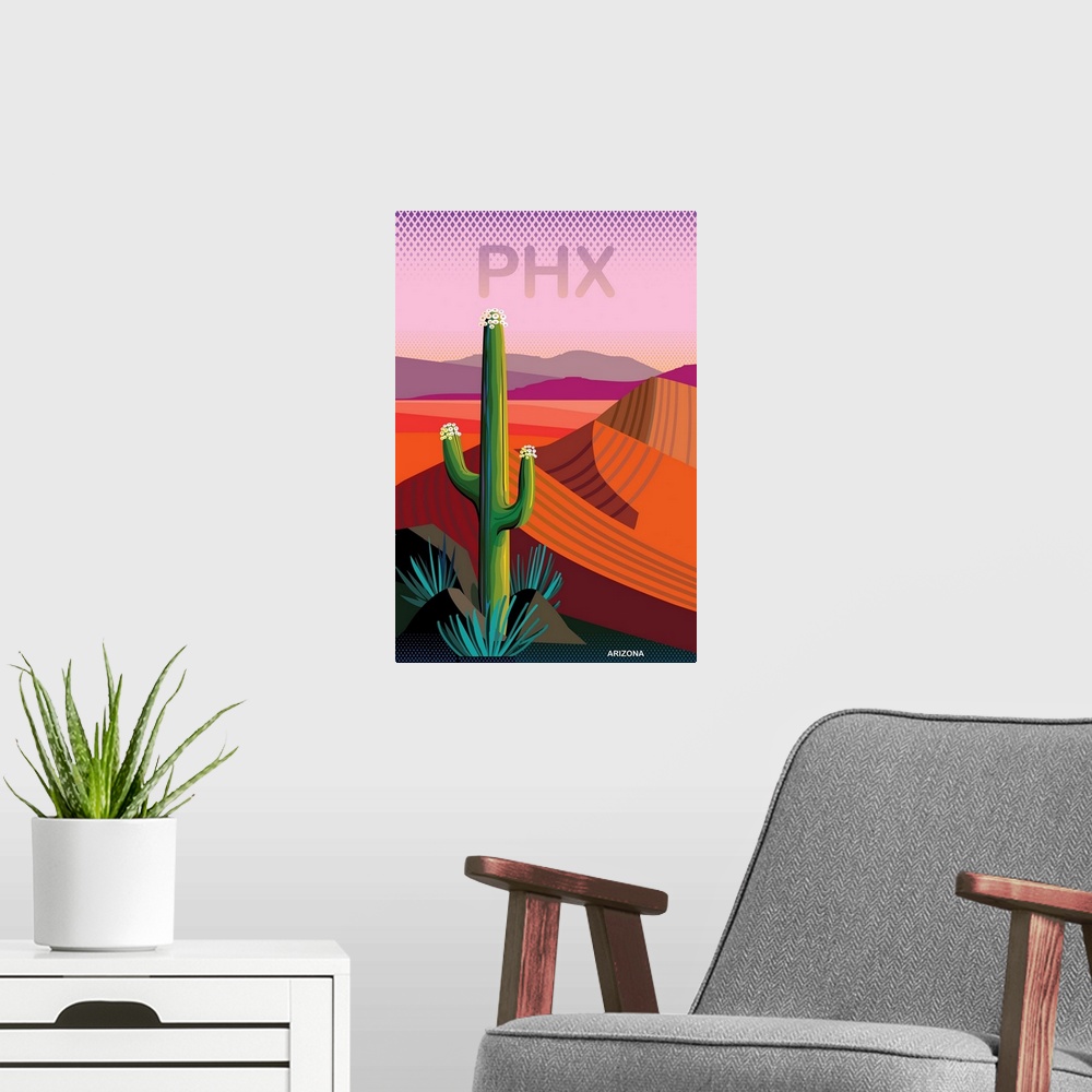 A modern room featuring Phoenix Travel Poster II