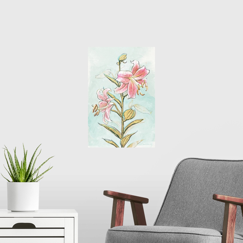 A modern room featuring A tasteful classic floral image for any decor.