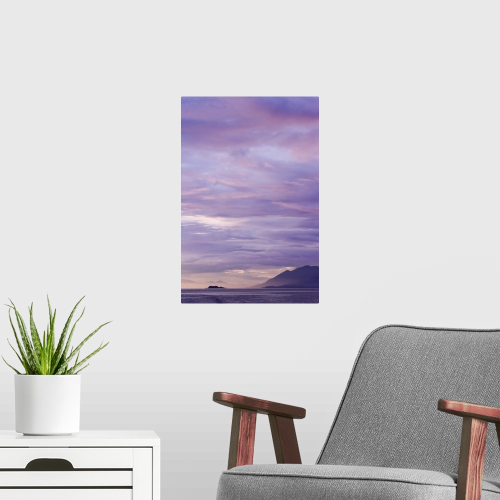 A modern room featuring USA, Alaska, Ketchikan. Purple-colored sunset.