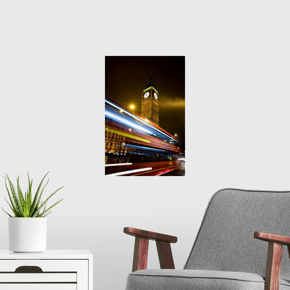 A modern room featuring UK, London.  Big Ben and the Houses of Parliament with Iconic London Red Bus.
