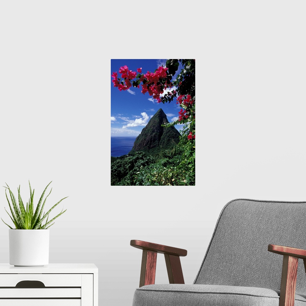 A modern room featuring Caribbean, BWI, St. Lucia, View of the Pitons from Ladera Resort.