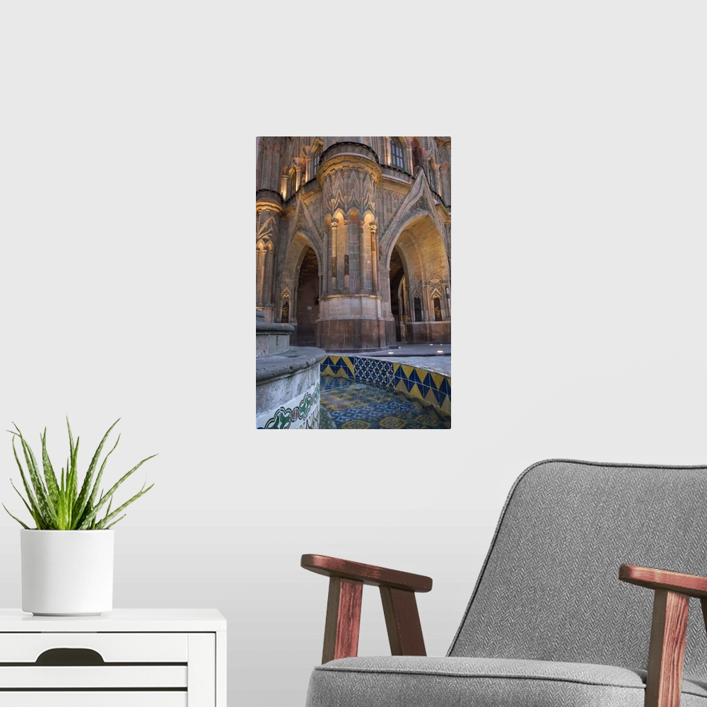 A modern room featuring Central church at dusk, San Miguel de Allende, State of Guanajuato, Mexico.