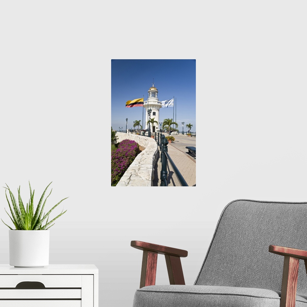 A modern room featuring South America, Ecuador, Guayaquil. The lighthouse atop the hill at Barrio Las Penas is a popular ...