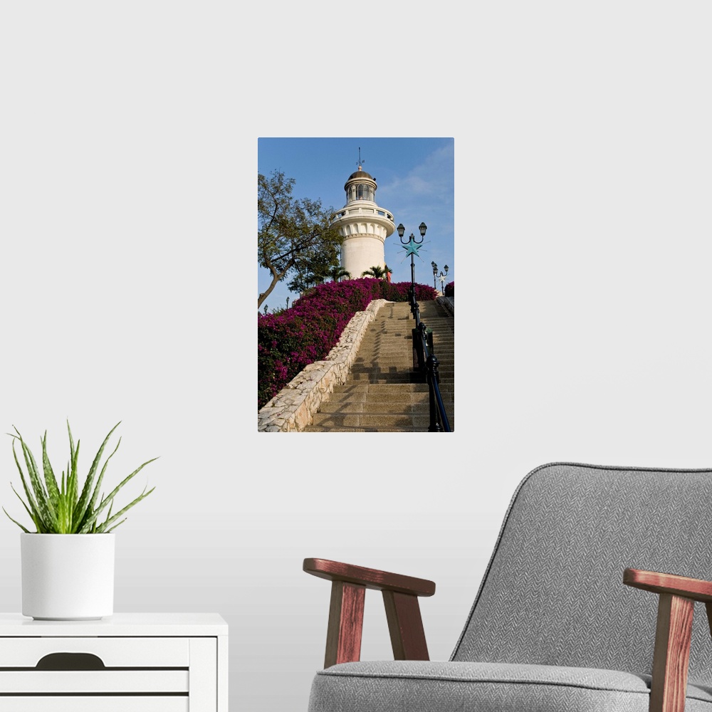 A modern room featuring South America, Ecuador, Guayaquil. The lighthouse sits atop the Cerro de Santa Anna, just north o...
