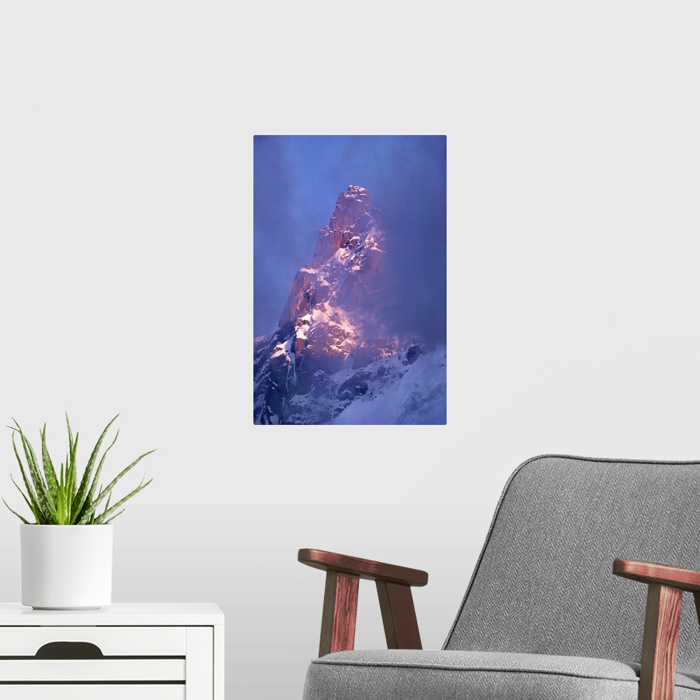 A modern room featuring France, Chamonix, Clouds Sift Past The Steep Flanks Of Aiguille Du Midi, Chamonix