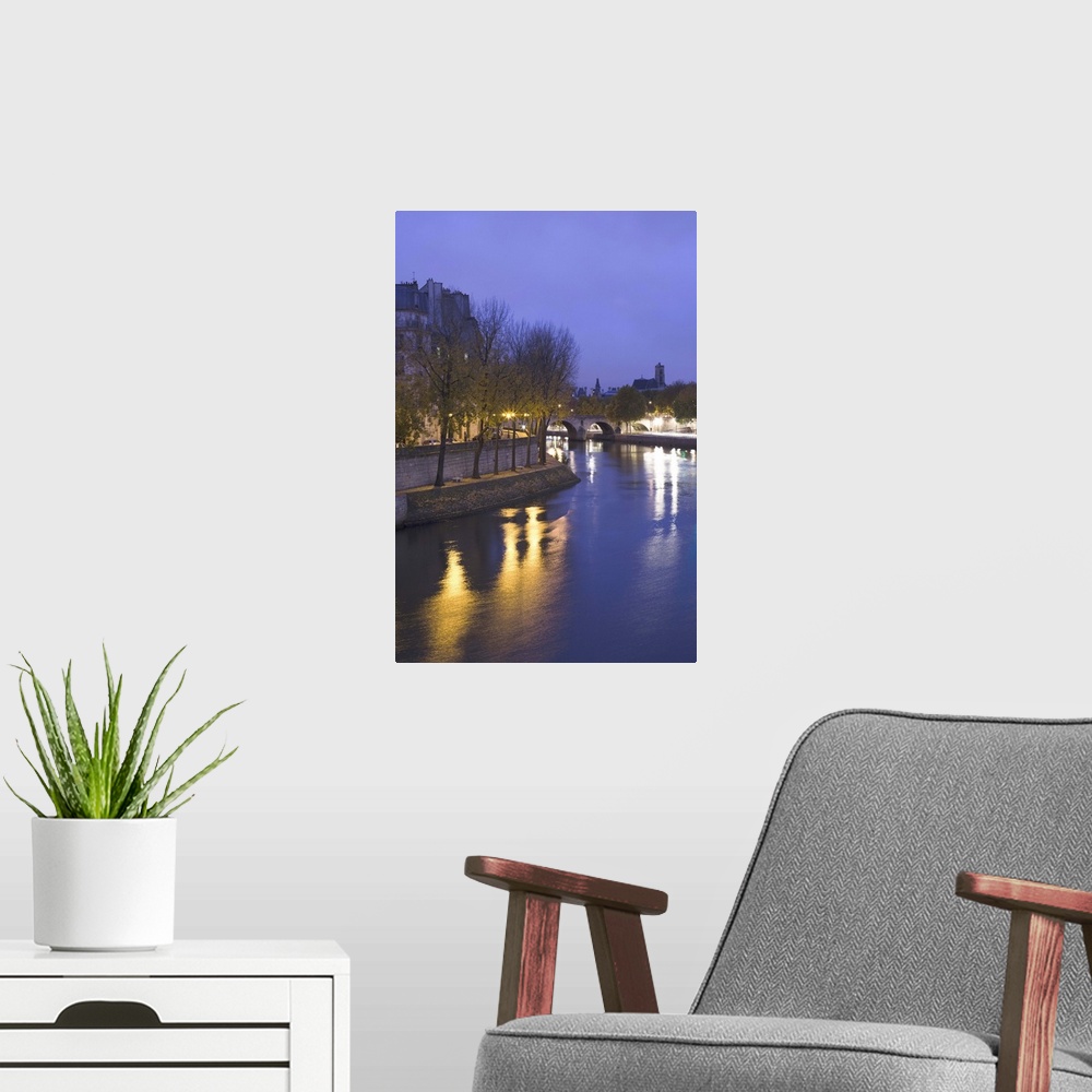 A modern room featuring France, Paris, Ile St-Louis And Seine River, Dawn