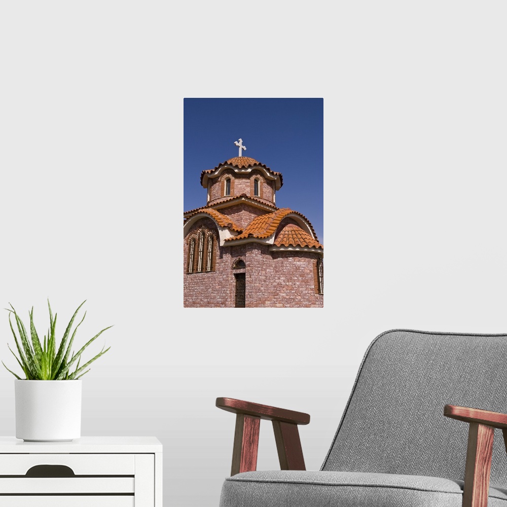 A modern room featuring Greek Orthodox church in the town of Thiva in Greece.