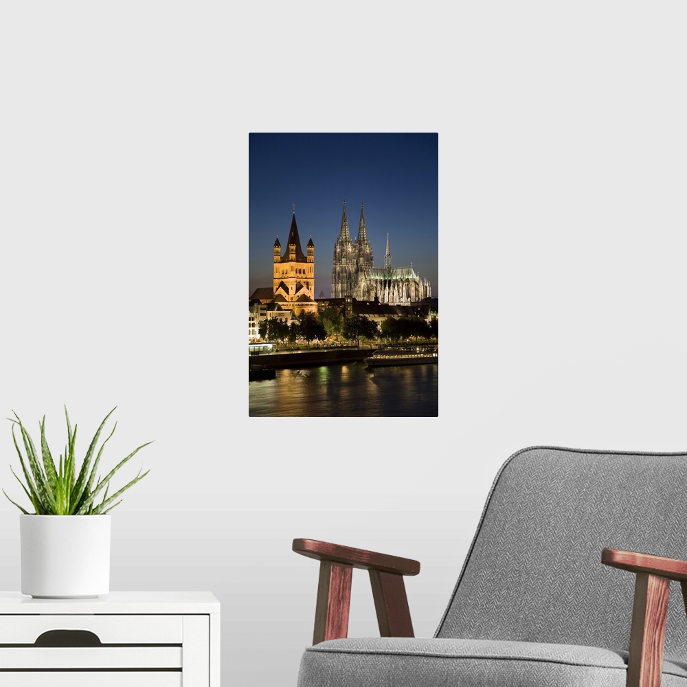 A modern room featuring Gross St Martin, Dom, Rhine River, Cologne, North Rhine-Westphalia, Germany